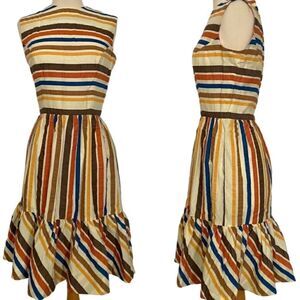True Vintage MCM 1950s Rainbow Stripe Ruffle Midi Pin-Up Gal Sun Dress